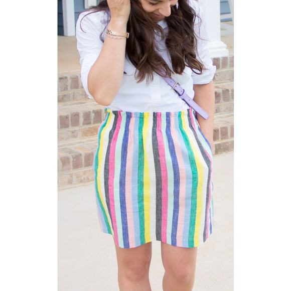 J. Crew Linen Cotton Multi Color Striped Pull On Skirt - Picture 1 of 11
